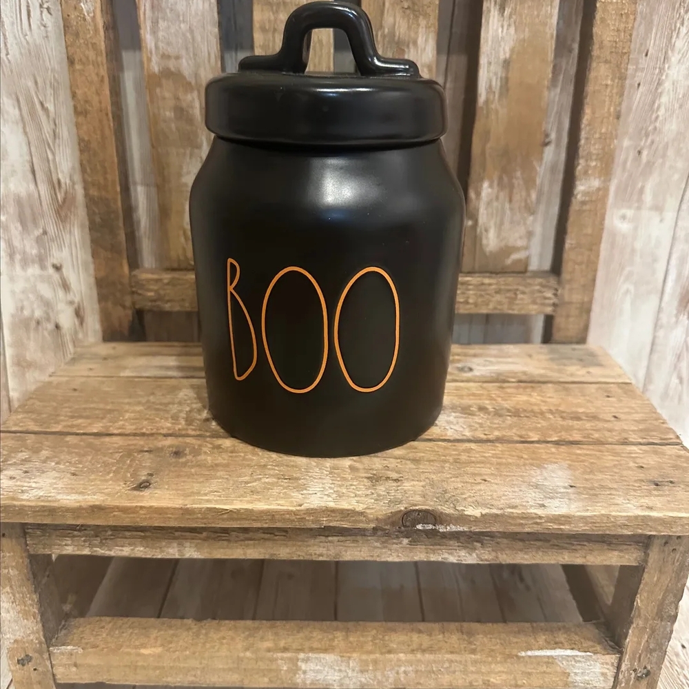 Rae Dunn Black and Orange 'Boo' Canister